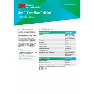 3M™ Temflex™ 1500 Yellow PVC <b>Electrical</b> <b>Tape</b> 15mm X 10m - Product Image 1