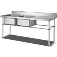 Évier de cuisine commercial en acier inoxydable 201/304 avec double vasque, épaisseur 1,2 mm, taille personnalisable, pour usage en restaurant