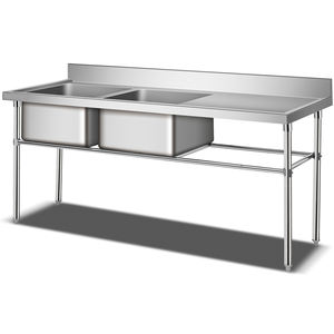 Table de travail en acier inoxydable pour usage commercial avec évier double pour cuisine - Product Image 3