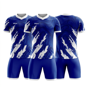 Conjunto de Uniforme de Fútbol de Manga Corta con Cuello en V, Transpirable, de Secado Rápido, Impresión de Alta Calidad, Color Azul Oscuro, Cintura Elástica, Nombre del Equipo Personalizado - Product Image 1