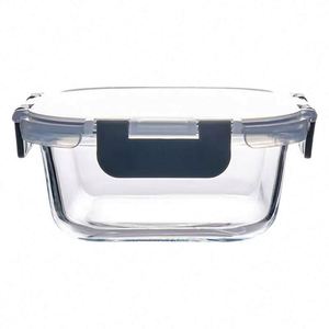 Transparent Food-Grade Borosilicate Glass Rectangular <b>Lunch</b> <b>Box</b> Microwavable BPA Free Airtight Leak Proof Food Storage - Product Image 1