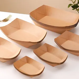 Plateau alimentaire en papier kraft jetable avec logo personnalisé pour les collations servant des <span class=keywords><strong>frites</strong></span> brunes <span class=keywords><strong>frites</strong></span> BBQ pour sushi sucre directement de l'usine - Product Image 1
