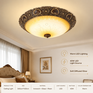 Plafonnier LED encastré en or européen, 40W, en verre chaud, résine et fer forgé, pour salon, chambre à coucher, décoration intérieure - Product Image 3