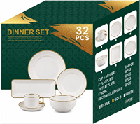 Service de table en céramique blanche à bord doré gaufré, 32 pièces, pour mariage, hôtel et restauration