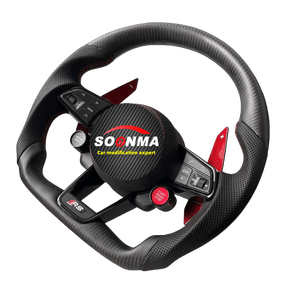 Volant de voiture personnalisé en cuir véritable et fibre de carbone, compatible avec <span class=keywords><strong>Audi</strong></span> R8 A3 A4 A5 A6 A7 S3 S5 Q5 Q7 <span class=keywords><strong>TT</strong></span> TTs <span class=keywords><strong>RS</strong></span> RS3 RS5 RS7 - Product Image 2