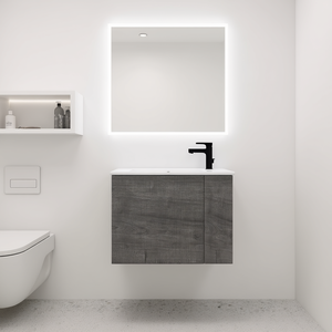 Bathroom Vanity Sink 22x13 Wall Mounted Modern Minimalist Design Grey Imitative Oak MDF Ceramic Basin Soft Close Door - Product Image 2