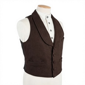 Gilet habillé marron grande taille pour homme, aspect daim, double boutonnage, col châle, boutons sur le devant, idéal pour l'hiver - Product Image 2