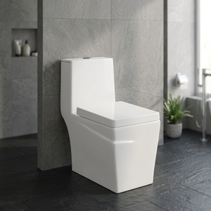 WC monobloc en céramique de style américain, à siphon en S, forme d'œuf, avec rebord doré, à poser au sol - Product Image 3