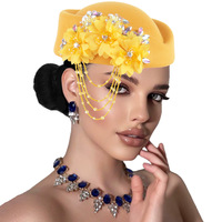 Chapeau-écharpe en feutre vintage européen-américain de style britannique pour femme, style Derby, avec strass et pompons, béret doux pour soirée