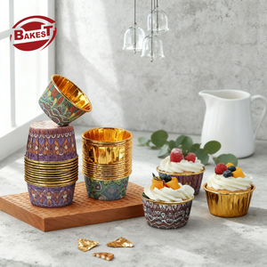 Beigu Doublures jetables en papier pour gâteaux et cupcakes, à motif oriental, à bord doré et à bord roulé, style arabe, pour la cuisson et l'emballage - Product Image 6