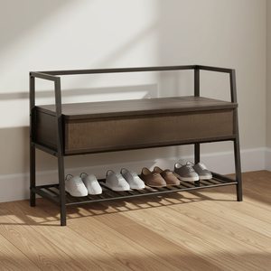 Meuble <span class=keywords><strong>de</strong></span> rangement à <span class=keywords><strong>chaussures</strong></span> en acier industriel avec étagère basculante en chêne pour entrée d'hôtel et salon - Product Image 4