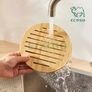 Dessous de plat en bois massif pour la cuisine et la décoration intérieure avec coussin antidérapant pour casseroles et plats chauds Tampons chauds en bambou - Product Image 2
