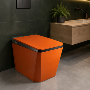 Inodoro Inteligente de Color Naranja con Marco Negro, Bidé de Una Pieza, Forma Cuadrada, Sin Borde, Descarga Automática, Asiento con Calefacción, Panel Táctil - Product Image 3