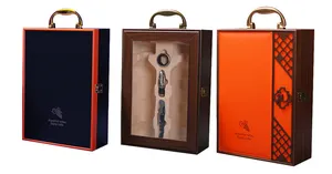 Wholesale Customize Luxury Pu Wine Boxes Double Bottle Wine Box With Metal Handle Fancy Pattern Pu Wine Box