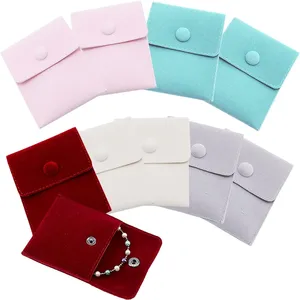 Customizable Velvet Jewelry Pouches with Snap Button Small Velvet Gift Storage Packaging Bracelets Personalized Your Own Logo