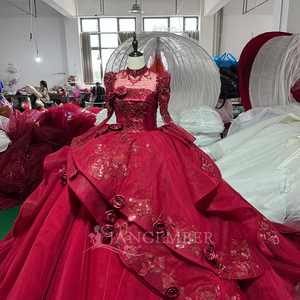 Magnifique robe de bal bordeaux sans bretelles avec appliques de sequins 3D en forme de rosette et volants superposés, robe de Quinceañera Jancember - Product Image 4