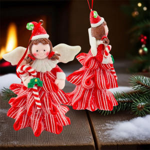 فتاة ملاك صغيرة لعيد الميلاد مصنوعة يدويًا بأجنحة متلألئة زينة دلاية لشجرة الكريسماس ملاك مع زينة هدايا حفلات حمراء - Product Image 1
