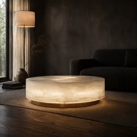 Table basse ronde en marbre rétroéclairé, moderne et luxueuse, pour salon