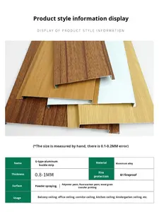 Panneaux de <span class=keywords><strong>plafond</strong></span> en aluminium à grain de bois rectangulaires certifiés CE, ignifuges, imperméables, <span class=keywords><strong>plafond</strong></span> suspendu intégré, hôtel, hôpital - Product Image 4