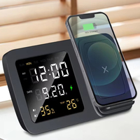 MIABOO F13 Unieke Digitale Klok Temperatuur- & Luchtvochtigheidsweergave Snelle Draadloze Oplader met Telefoonhouder LED Logo 15W Uitgangsvermogen