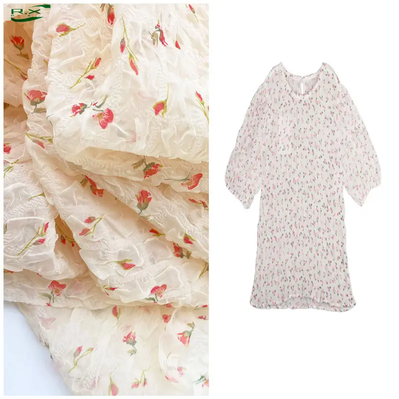 Tùy Chỉnh Bán Buôn Polyester Ngọc Trai Organza Hoa In Căng Crepe Satin Vải Cho Ăn Mặc