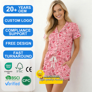 Manufacturer-customized Women's Bamboo Print Pattern Short-sleeve Loungewear Pajama Set, Two-piece Women's Set