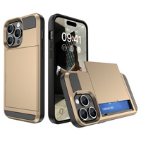Étui de téléphone portable antichoc en PC et TPU avec fente pour cartes de crédit coulissante pour iPhone 17 16 15 14 Pro Max X/XS MAX/XR/7/8 Plus/12/13 Mini