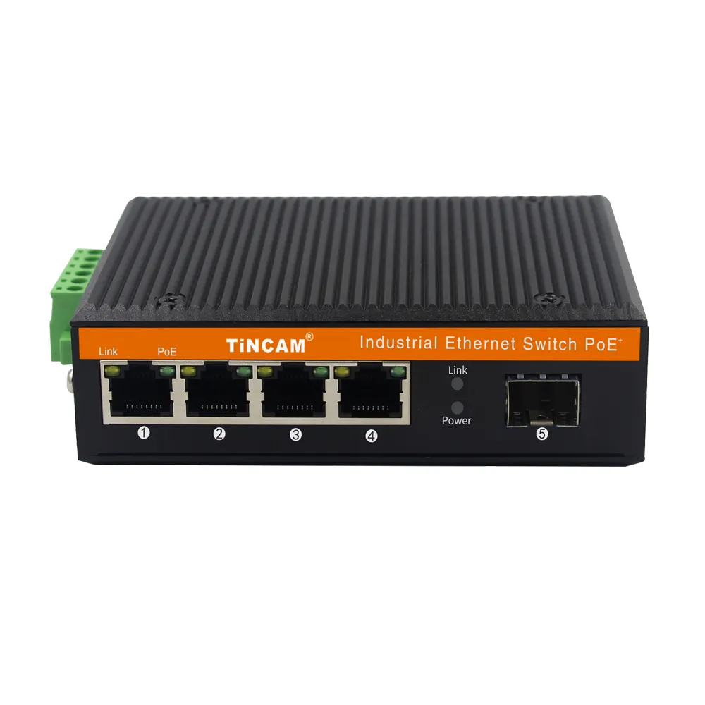 TINCAM — Switch réseau industriel PoE, 5 Ports, Gigabit, 4 x Rj45 + 1 Port SFP, convertisseur Ethernet rapide