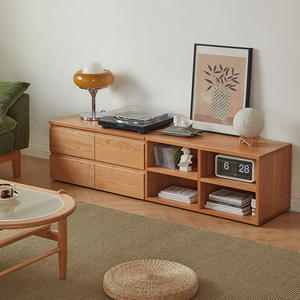 Mueble de TV con Plataforma de Madera Sólida, Mueble de Almacenamiento de Madera de Cerezo, Mueble Combinado para Sala de Estar - Product Image 3