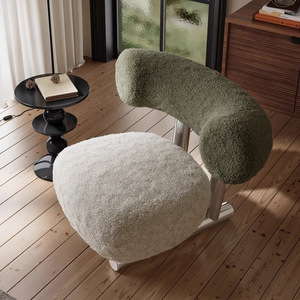Sillón de Lana de Cordero Estilo Nórdico, Sofá Individual Crema Minimalista Moderno, Muebles de Sala de Estar de Diseño Suave - Product Image 2