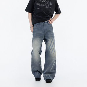 美式潮流复古仿旧龙爪破洞工装多用途宽松直筒休闲裤男 - Product Image 4