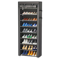 Meuble à chaussures moderne empilable à 9 niveaux en tissu non tissé imperméable avec structure en fer pour salon, entrée et couloir