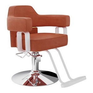 Un fauteuil de barbier ergonomique pivotant avec structure en métal et assise en cuir, réglable en hauteur, design moderne. - Product Image 3
