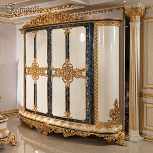 Set di Mobili per Camera da Letto Principale in Legno Avorio Dorato di Lusso, Stile Classico Turco Intagliato, per Arredamento di Ville e Palazzi di Alta Gamma - Product Image 4