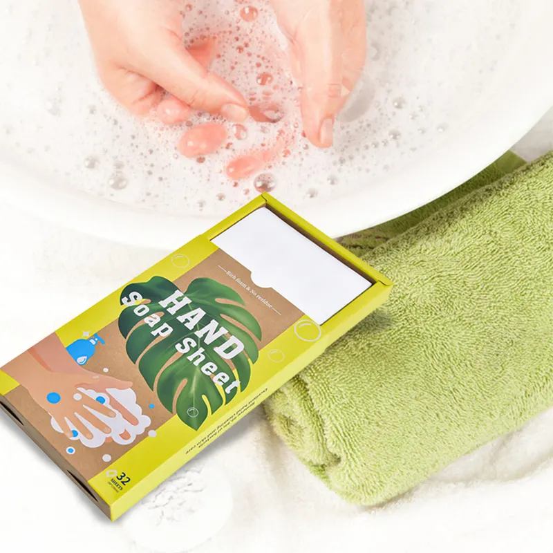 Wegwerp Reis Hand Wassen Zeep Papier Huidvriendelijke Draagbare Desinfecterende Droge Zeep Vellen Voor Washanden