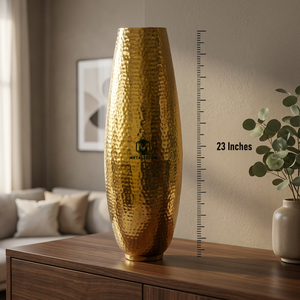 Modern Iron Finish Extra Large Oval Hammered Floor <b>Vase</b> 23 Inch <b>Tall</b> Handcrafted for Home Decor - Product Image 2
