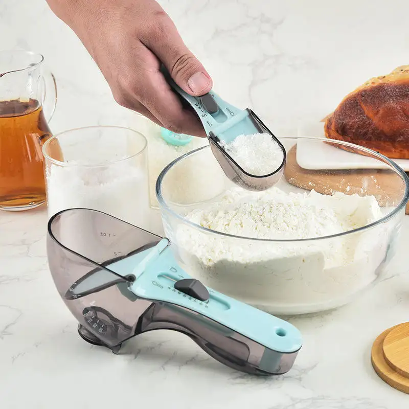 Kitchen Measuring Gadgets Adjustable Measuring Spoons With Scale Plastic Measuring Cups Set
