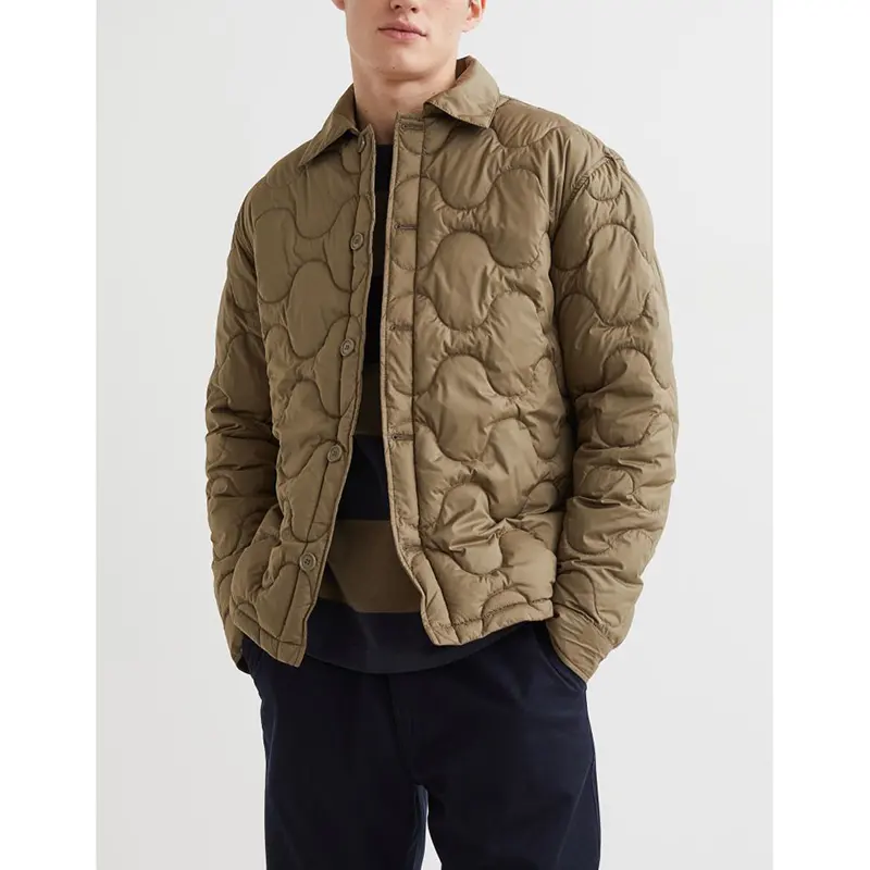 Wholesale Custom Design Lightly Padded Shirt jacket Button Up Men Khaki Windproof Winter Quilted Jacket