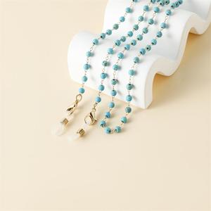 Chaîne de lunettes turquoise pour femmes, perles rondes naturelles, en alliage, bijoux simples et tendance, cadeau - Product Image 1