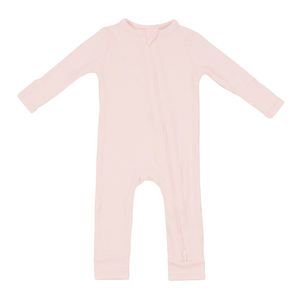 Hongbo bébé vêtements pyjamas 0-12M vente en gros unisexe couleur unie doux confortable personnalisé bambou Spandex fermeture éclair YKK côtelé bébé barboteuses - Product Image 3