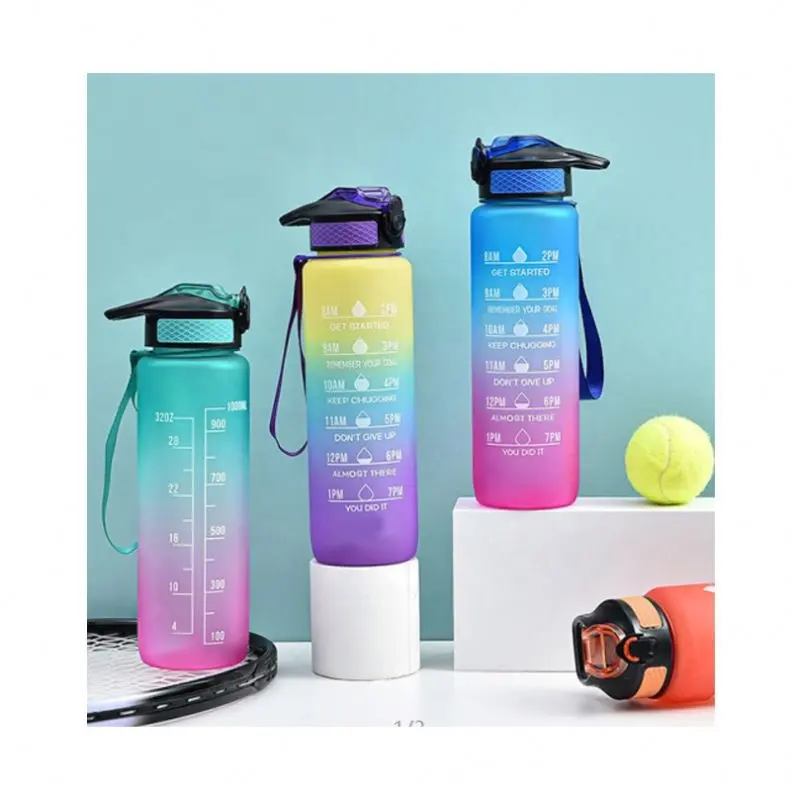 Supplier Wholesale Custom Frosted Sport Motivational UV Plastic Water Bottle with Time Marker and Straw