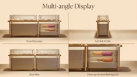 Comptoir de présentation de bijoux de luxe verrouillable, vitrine incurvée en verre, tiroir de rangement LED en acier inoxydable, équipement de magasin