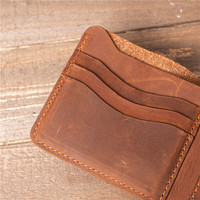 Dompet Pendek Kulit Asli Unisex NT008 Vintage Awet Tipis Sederhana Lapisan Pertama untuk Kaum Muda