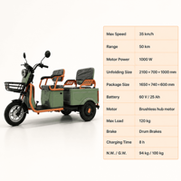 Tricycle électrique à trois roues 60V 25AH NEUF 1000W Capacité de charge 120kg Vente en gros pour marché agricole Exportation Pilote adulte