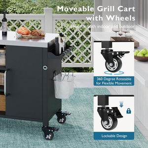 Isla <span class=keywords><strong>de</strong></span> Cocina Exterior AJUNION <span class=keywords><strong>con</strong></span> <span class=keywords><strong>Fregadero</strong></span> Integrado <span class=keywords><strong>de</strong></span> Acero Inoxidable 304, 4 Ruedas Bloqueables, Mesa Móvil para Parrilla para Cocina Exterior - Product Image 5