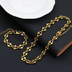 Wholesale Custom Hiphop Fashion Jewelry Sets 18K Gold Plated Stainless Steel Letter Pig Nose Chain <b>Bracelet</b> Necklace Sets Women - Product Image 4