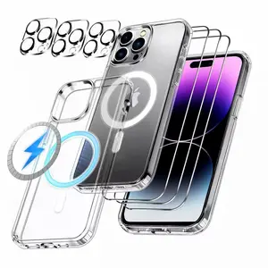 7 In 1 Kit Casing Asli untuk Iphone 14 13 Pro Max Casing Magnetik dengan Pelindung Layar dan Pelindung Lensa Kamera