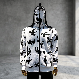 Sudadera con Capucha para Hombre, Blanca, Negra, con Estampado de Camuflaje, Cierre de Cremallera Frontal, Corte Regular Informal, 100% Algodón Tejido, Ropa de Otoño - Product Image 5