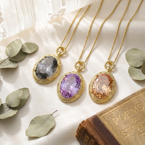 9 Vintage Style jewelry bulk Copper Gold Plated brushed Designer 18*25Oval Cut Purple Cubic Zirconia Pendant necklace for Women - Product Image 4