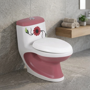 WC monobloc en céramique de designer chinois, à siphon, coloré, avec bordure dorée, à poser au sol, toilette moderne - Product Image 1